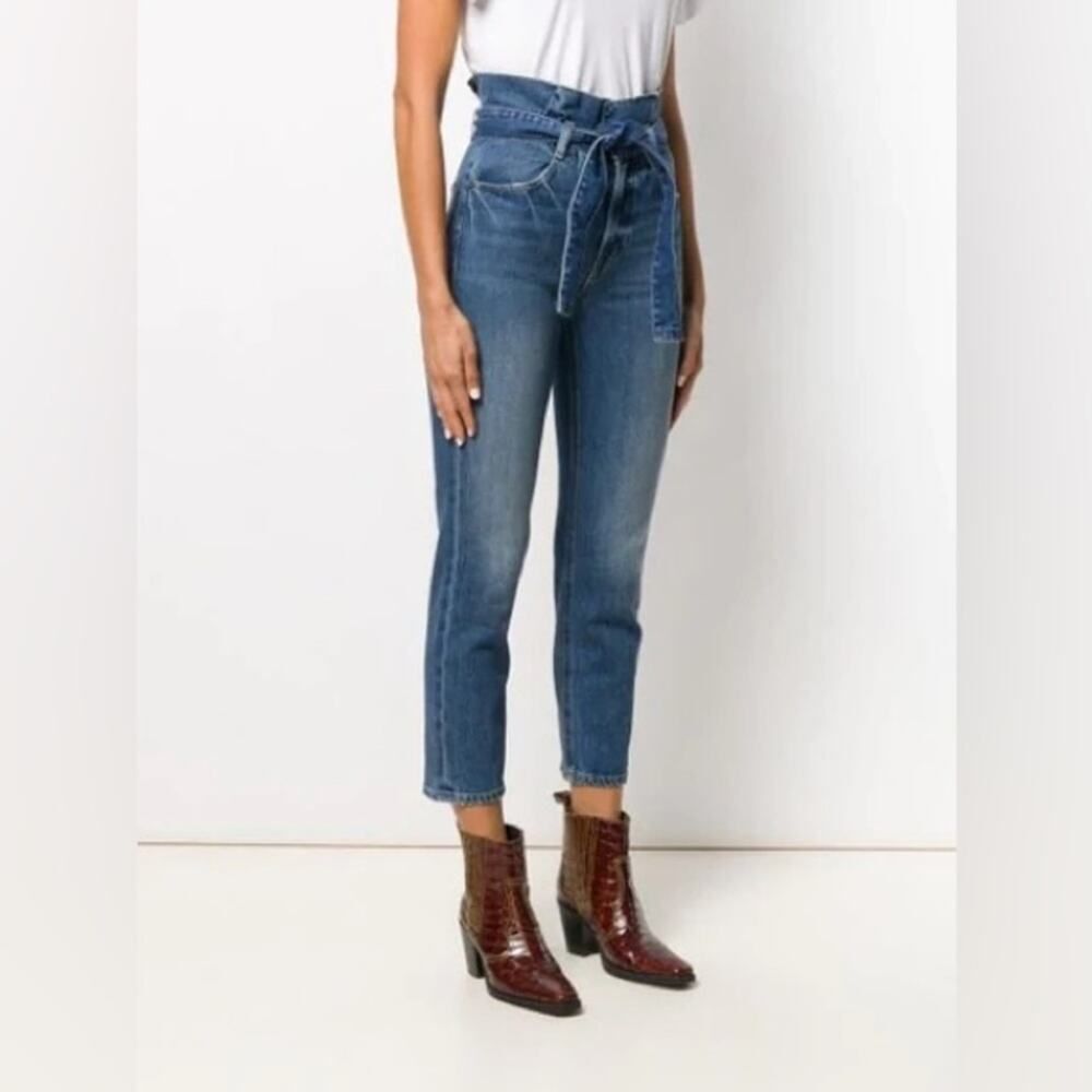 Frame Women's Paperbag-Waist Belted Tapered Ankle Jeans In Myrtle  |  Size:  26